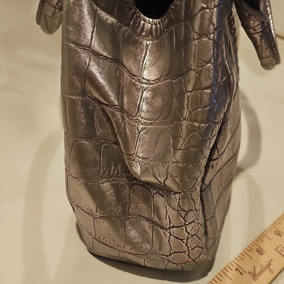 Donald J. Pliner Metallic Crocodile-Embossed Top Handle Bag - Picture 8 of 16